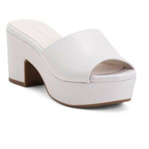Marc Fisher Leather Giselle Heeled Mule Sandals — White - NWOT